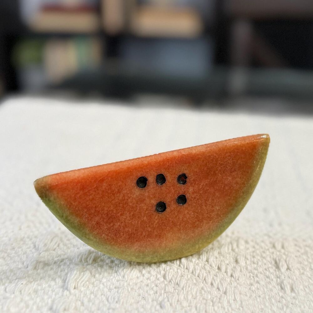 Vintage Onyx Watermelon Slice Paperweight – Hand-Carved Stone Desk Decor